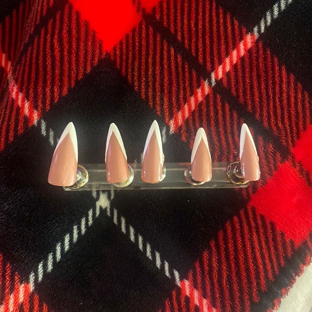 20 piece Long stiletto with French Tips! All Press on nails are on Sale